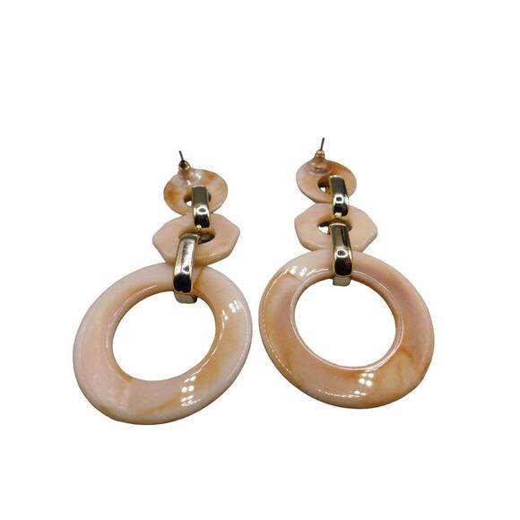 Pierced Earrings Elegant Trio Interlocked Acrylic Circles Gold Tone Spacers - Picture 4 of 6